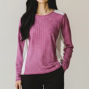 Eddie Bauer	Women's Pink and White Floral Hiking Long Sleeve Shirt